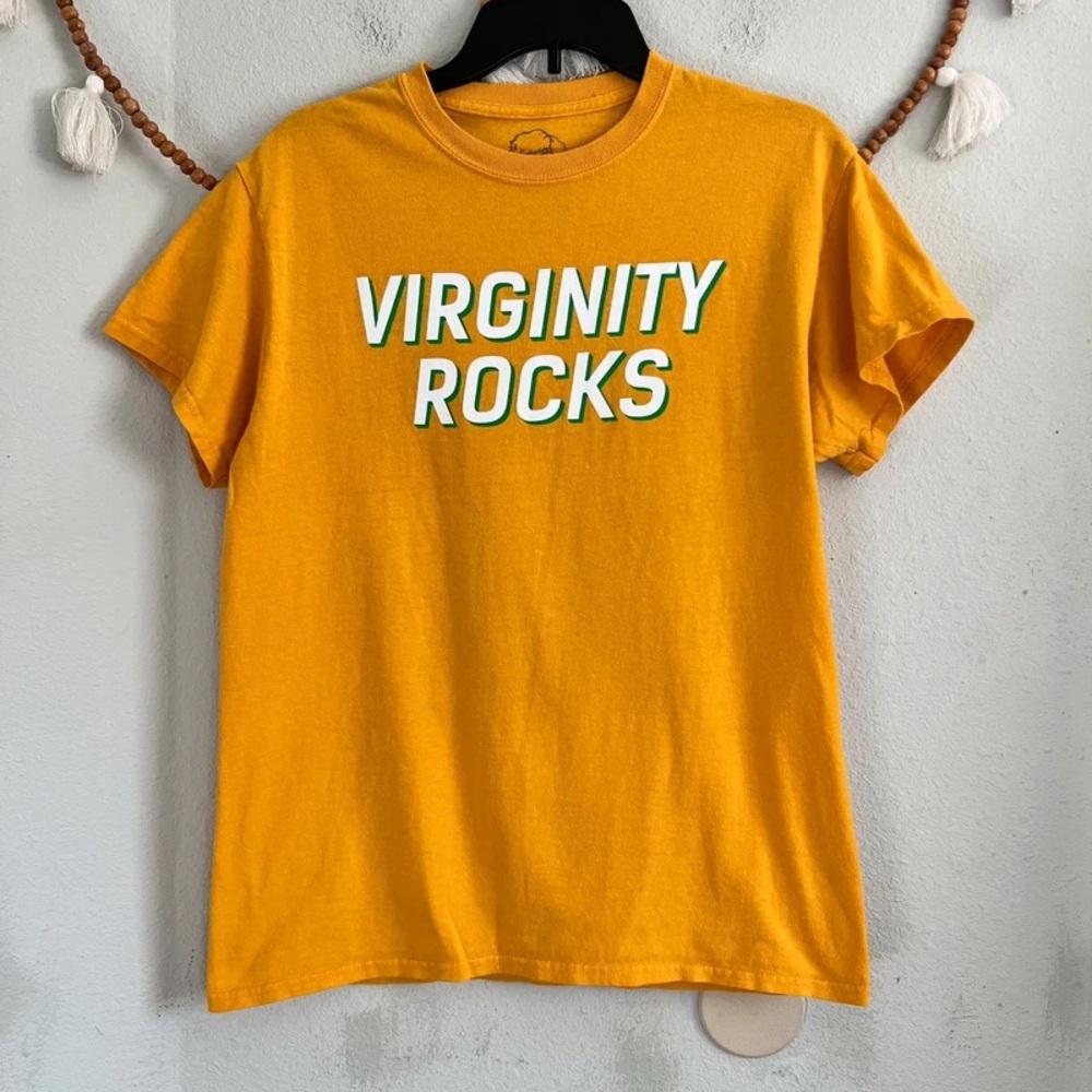 "Virginity Rocks" Graphic Tee - Mustard Yellow